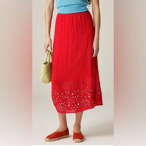 J. Crew Women's Red Chiffon Slip Skirt with Mirror Embellishments, Size Large